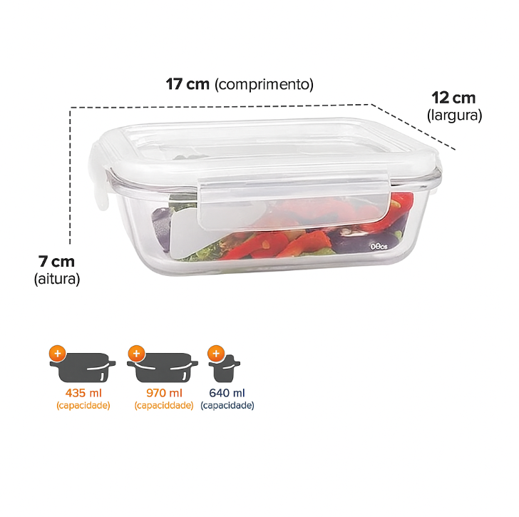 Kit com 15 Potes Herméticos de Vidro + 10 Copos de Vidro Aruba de Brinde